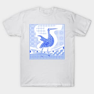 egret bird in talavera nest in mexican pattern art ecopop in blue light T-Shirt